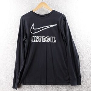Nike Just Do It Long Sleeve Tee‎ Black Athletic Cut Size L Performance Stretch